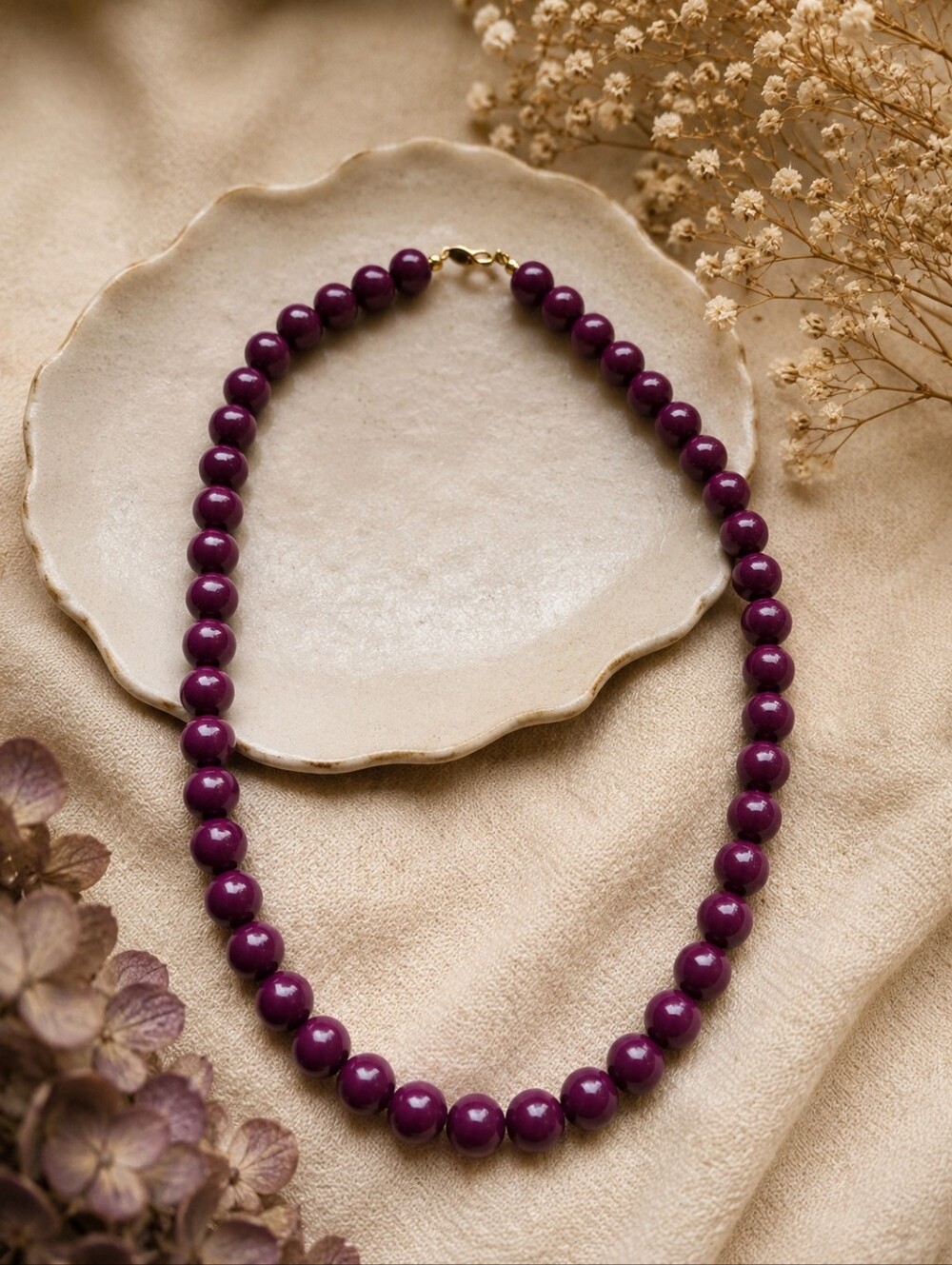 Vintage Trifari Purple Beaded Necklace – Mid-Century